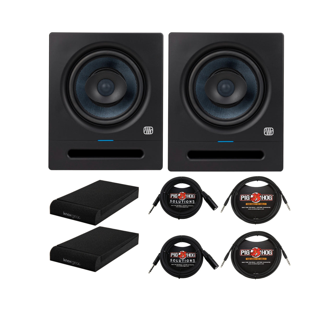 PreSonus Eris Pro 8 8-Inch 2-Way Studio Monitors with 1/4-Inch TRS Cables Bundle