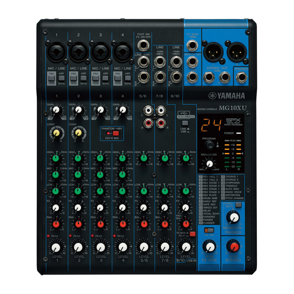 Yamaha MG10XU 10 Input Stereo Mixer with Microphone and Headphones Bundle