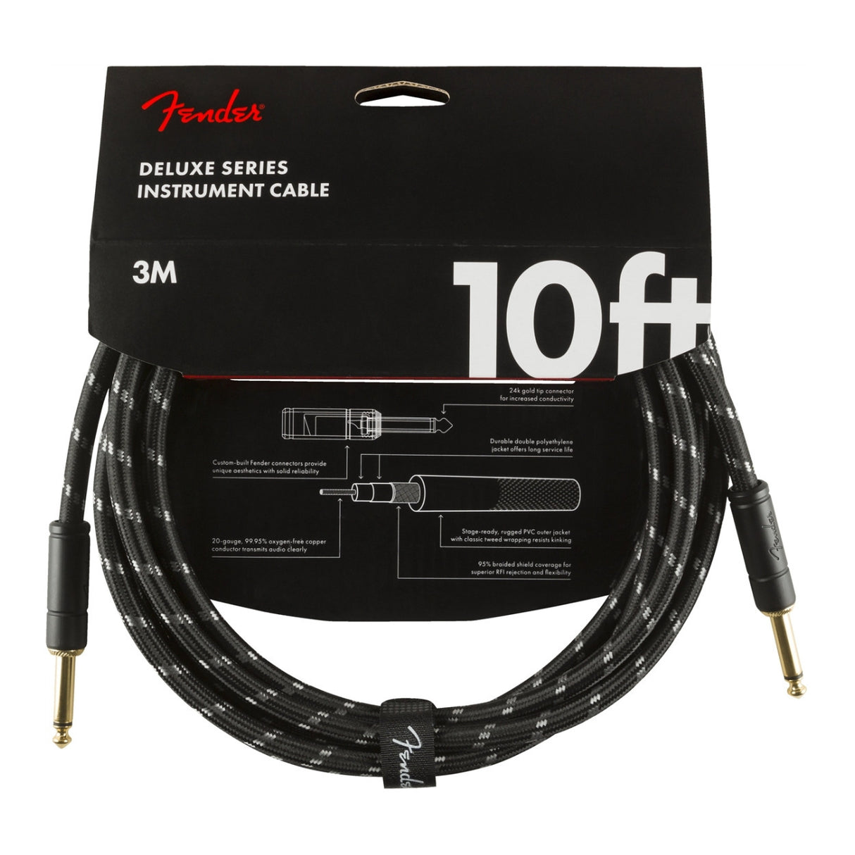 Fender Deluxe Series 10-Inch Instrument Cable (Black Tweed)