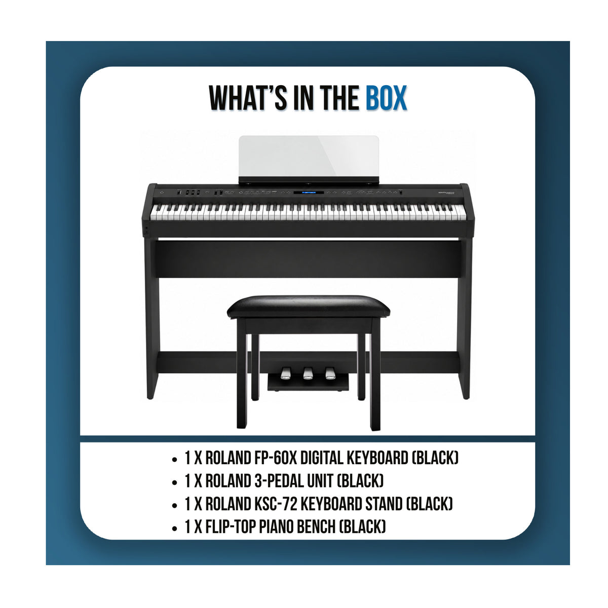 Roland FP-60X 88-Key Digital Piano Bundle with Stand, Pedal and Bench (Black) - 9