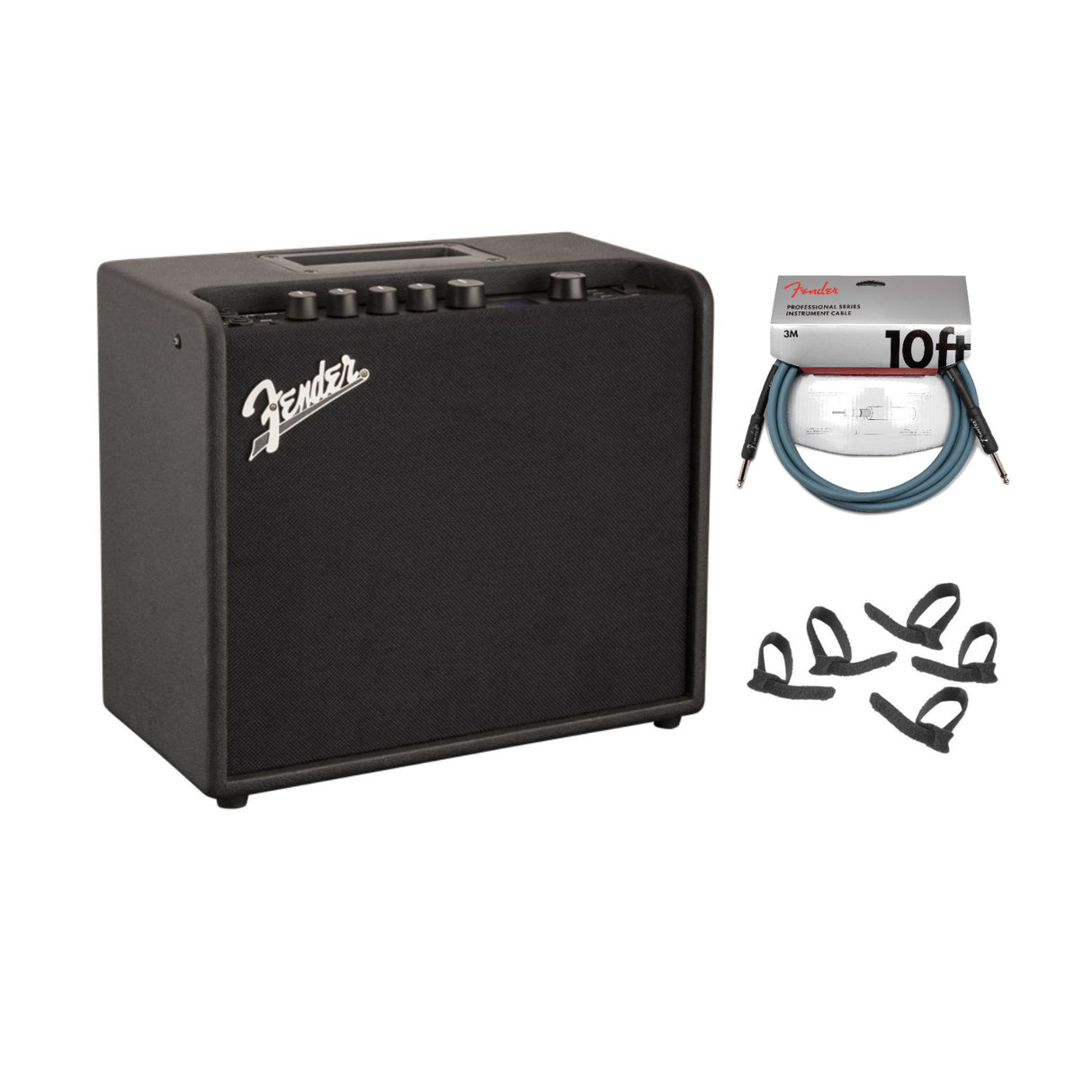Fender Mustang LT25 120V Guitar Amplifier Bundle with 10-Feet Instrument Cable & Ties - 1