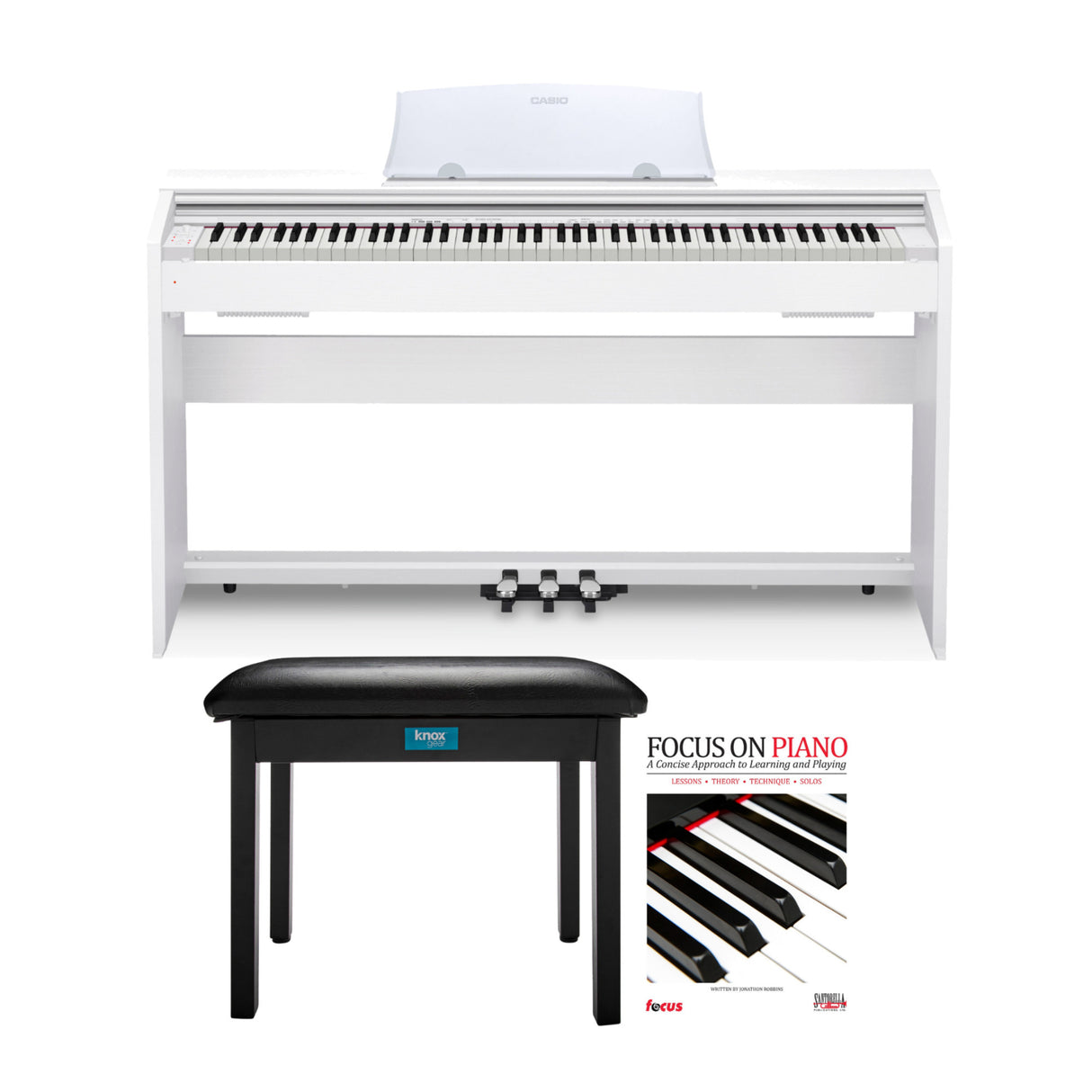 Casio PX-770WE Privia Digital Home Piano with Keyboard Bench and Learning Book