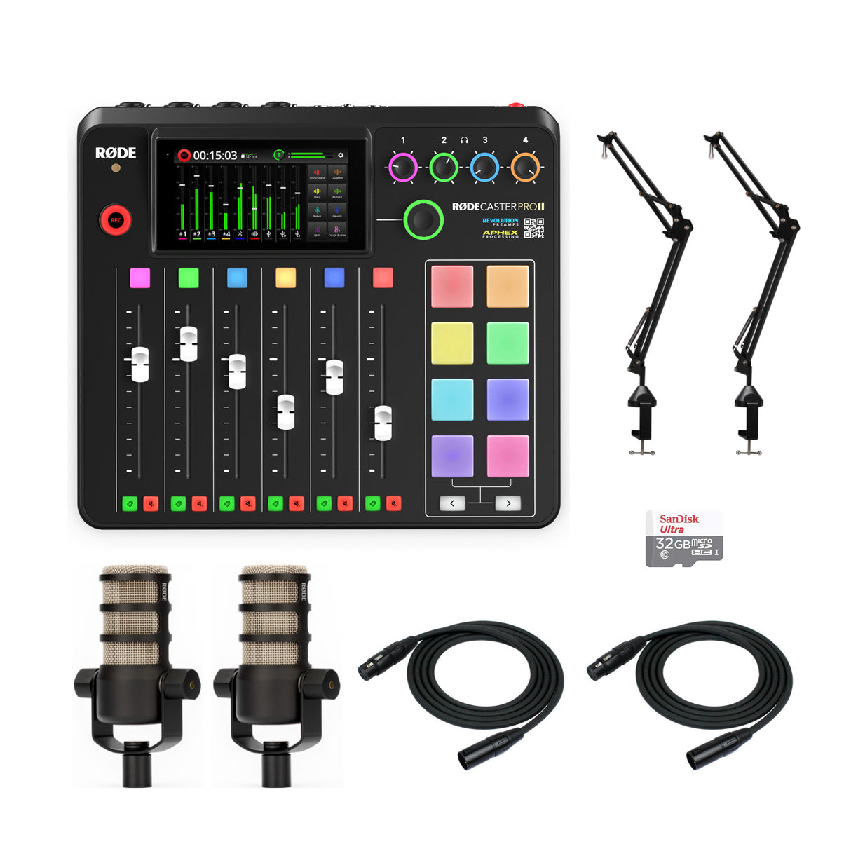 Rode Rodecaster Pro II Podcast Production Console Bundle with Accessories