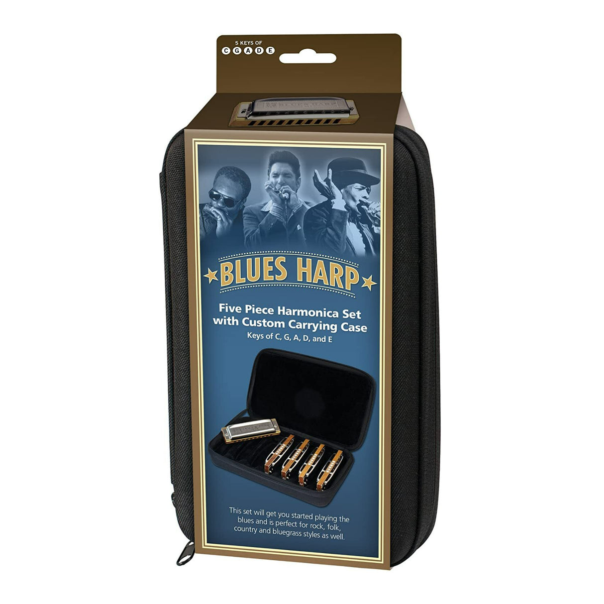 Hohner Blues Harp 5-Piece Diatonic Harmonica Bundle with Case