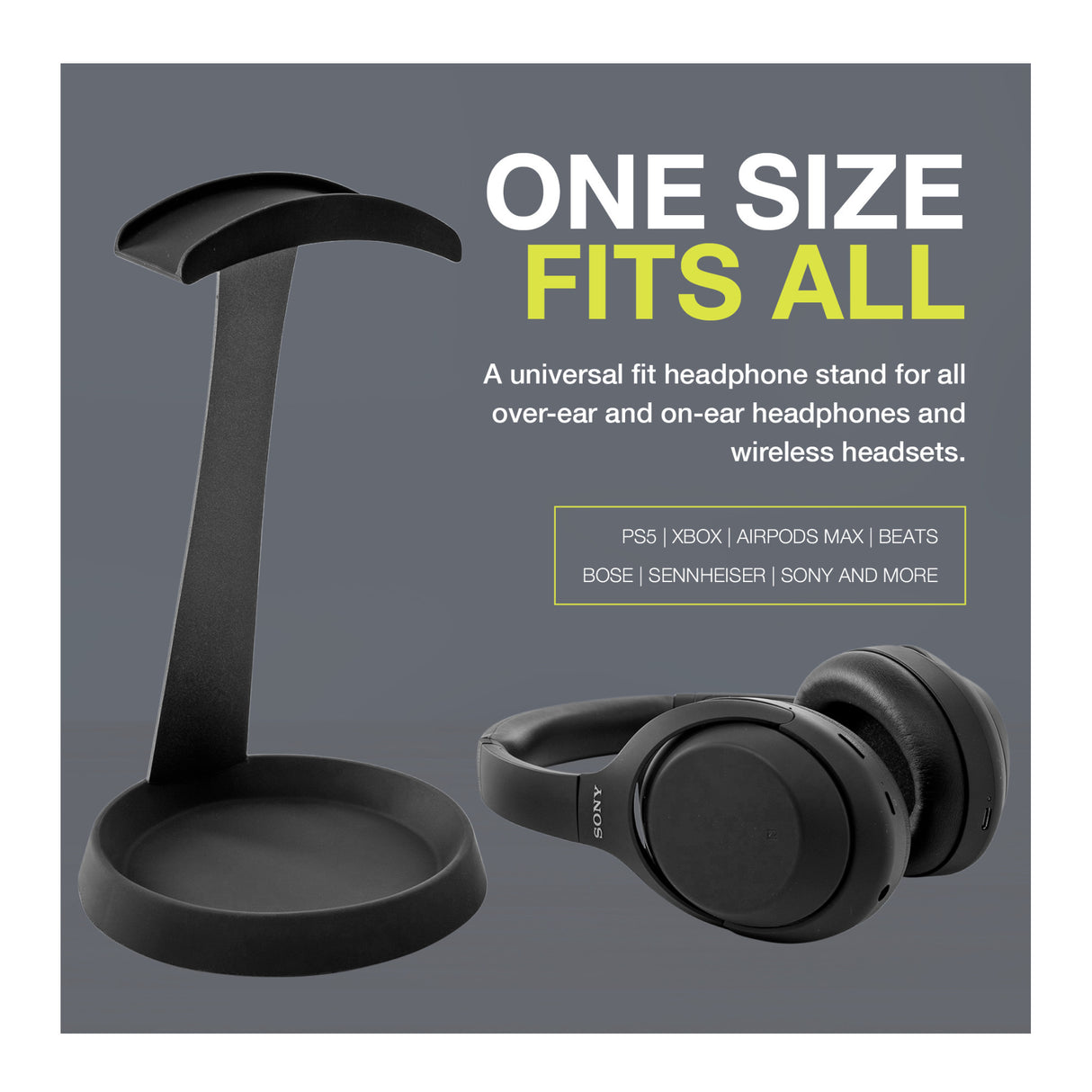 Knox Gear Aluminum Headphone Stand for Desk with Solid Base Mount (Black)