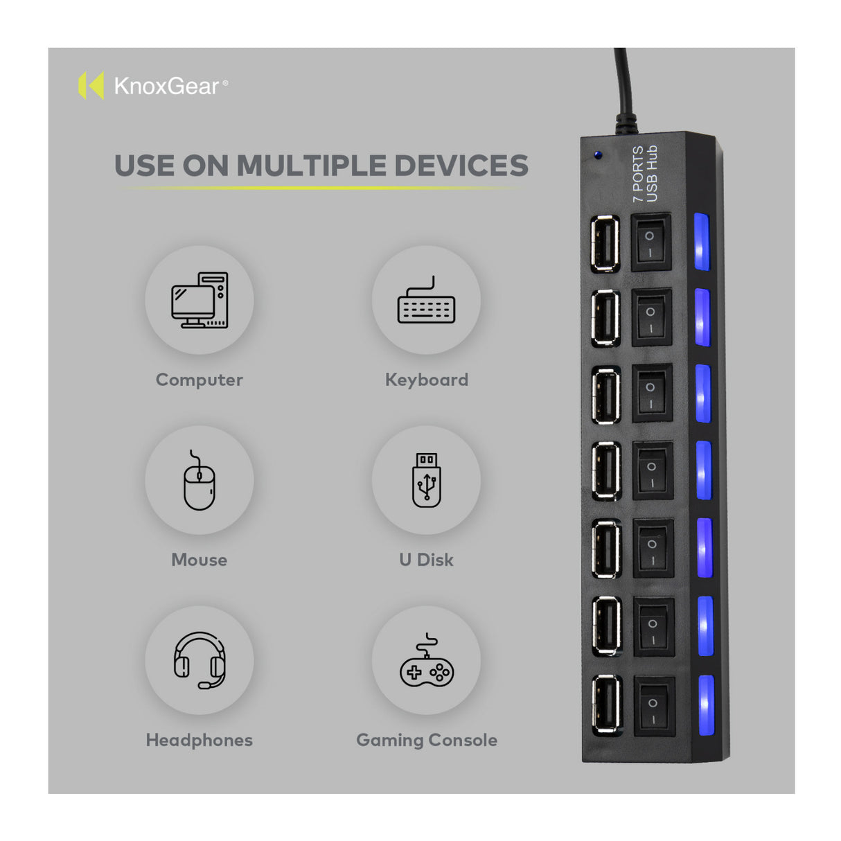 Knox Gear Universal 7-Port 2.0 USB Hub