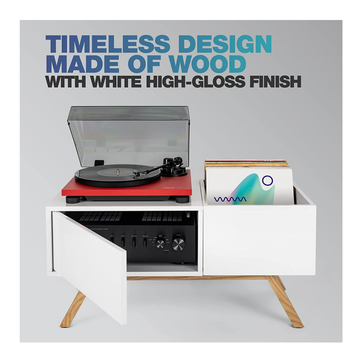 Glorious Turntable Lowboard, Solid Ashwood with Shock-Absorbent Rubber Feet