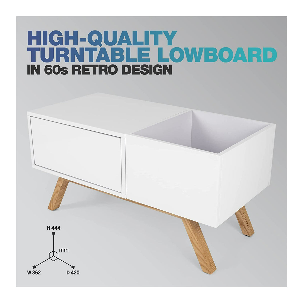 Glorious Turntable Lowboard, Solid Ashwood with Shock-Absorbent Rubber Feet