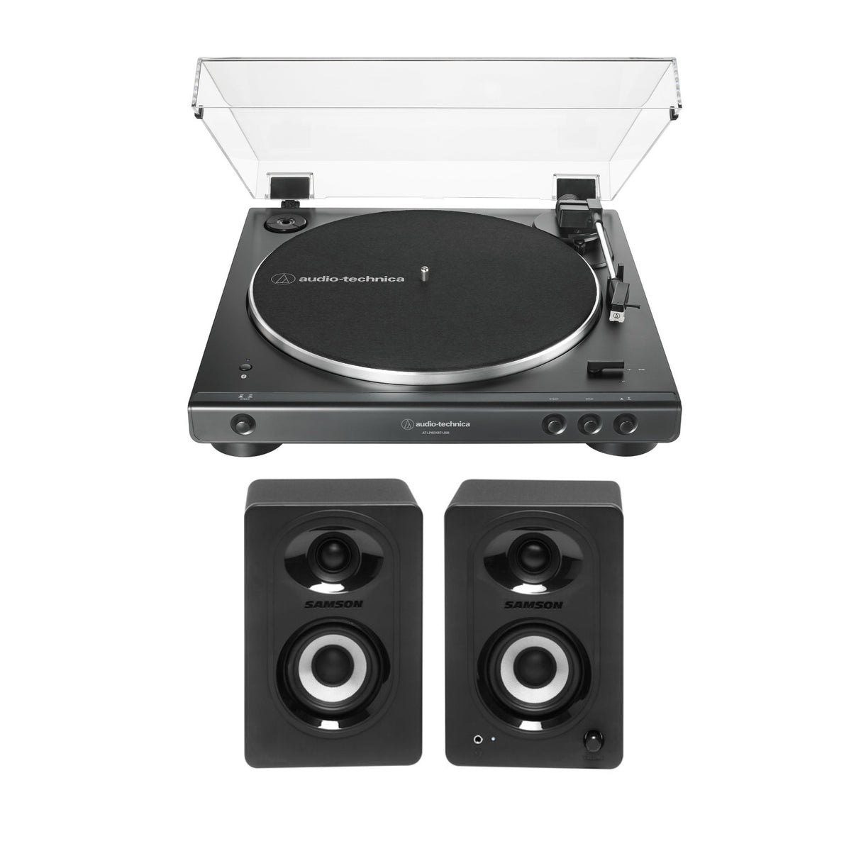 Audio-Technica Two-Speed Stereo Turntable and USB (Black) w/Bluetooth Speakers
