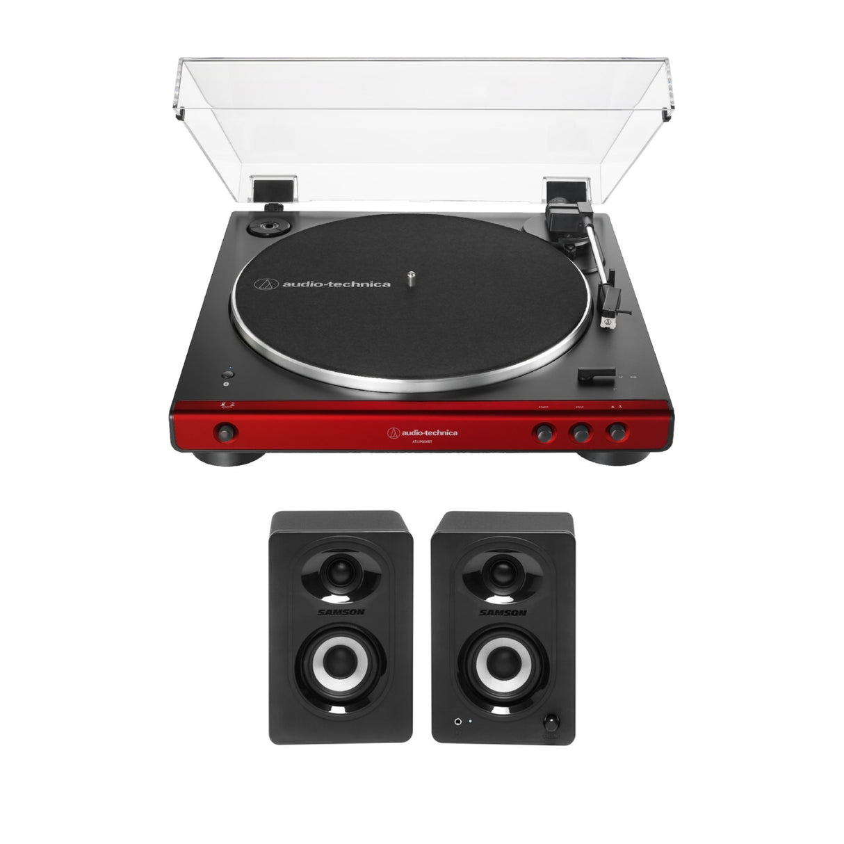 Audio-Technica AT-LP60XBT Bluetooth Stereo Turntable (Red) w/Bluetooth Speakers