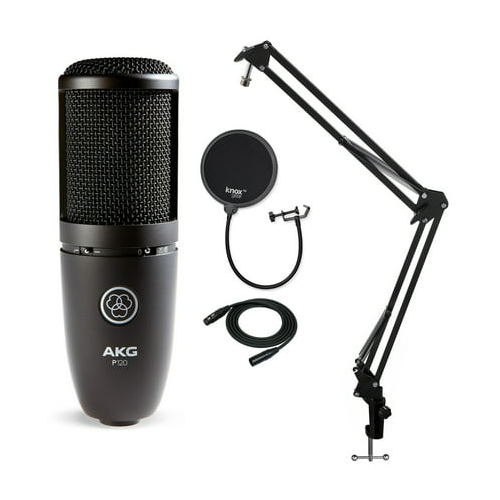 AKG P120 High Performance Recording Microphone with Pop Filter & Boom Arm Bundle