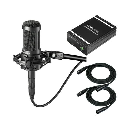 Audio-Technica AT2035 Microphone with Power Supply and Two XLR Cables Bundle