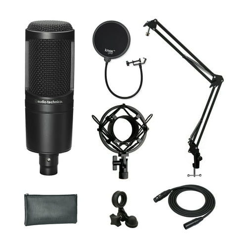 Audio-Technica AT2020 Microphone with Filter, Boom Arm, Cable and Shock Mount