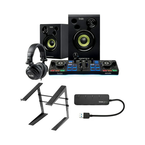 Hercules DJ Starter Kit with Laptop Stand and Knox Gear 4-Port USB 3.0 Hub