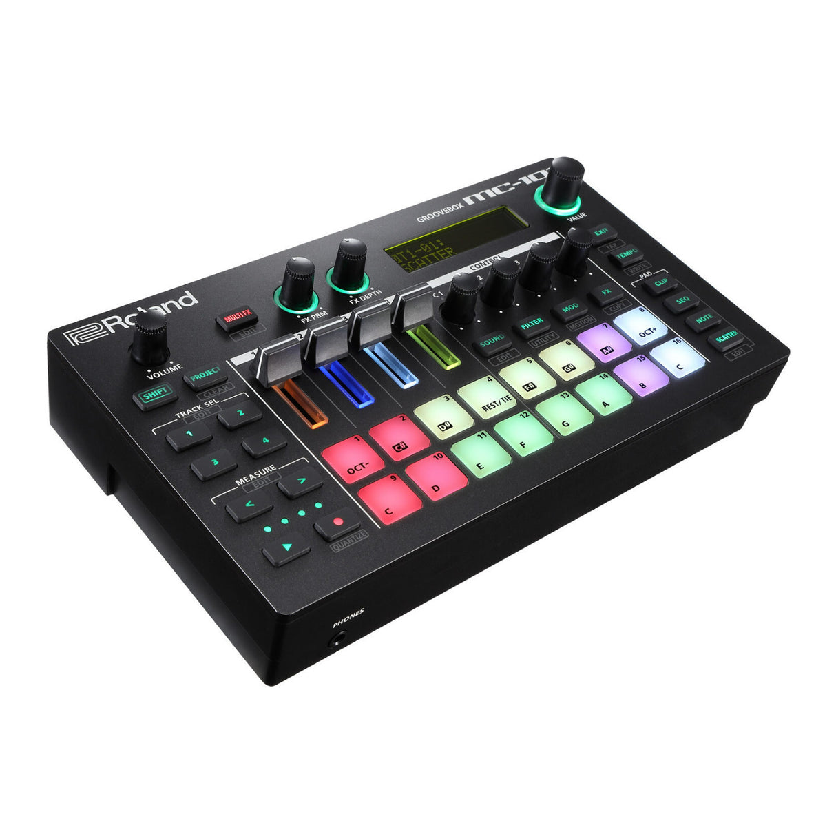 Roland MC-101 Compact Portable Four-Track 16 RGB Pads 64 Clips Groovebox