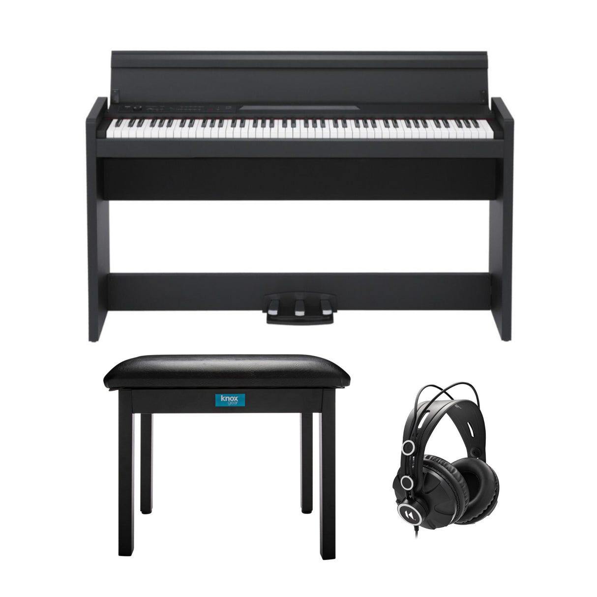 Korg LP-380 U 88-Key Digital Piano (Black) with Flip-Top Bench and Headphones