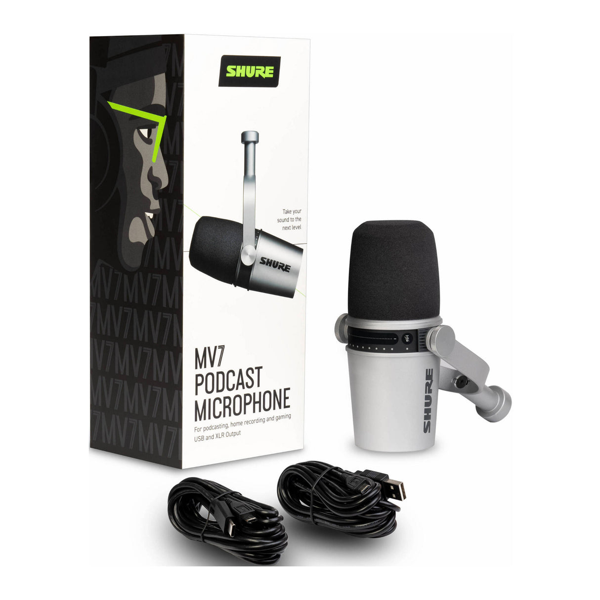 Shure MV7 MFi Certified Podcast Microphone with USB and XLR outputs (Silver)
