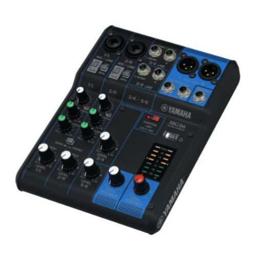 Yamaha MG06 6 Input Stereo Mixer with Microphone Stand and 3x XLR Cable Bundle