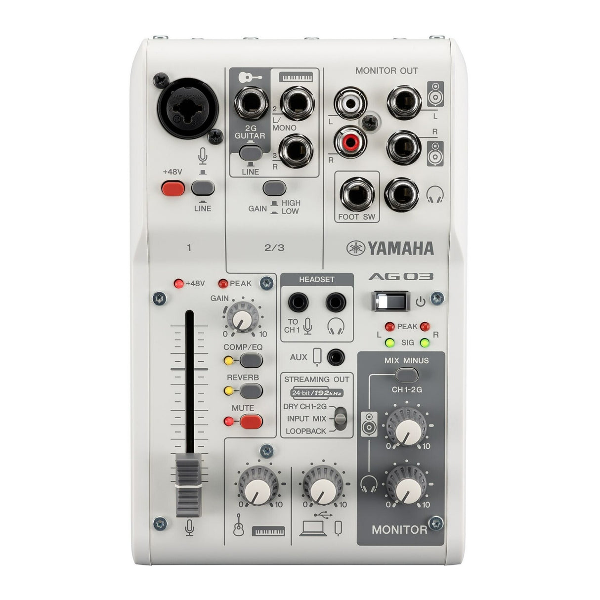 AG03MK2 3-Channel Live Streaming Loopback High Resolution USB Mixer (White)