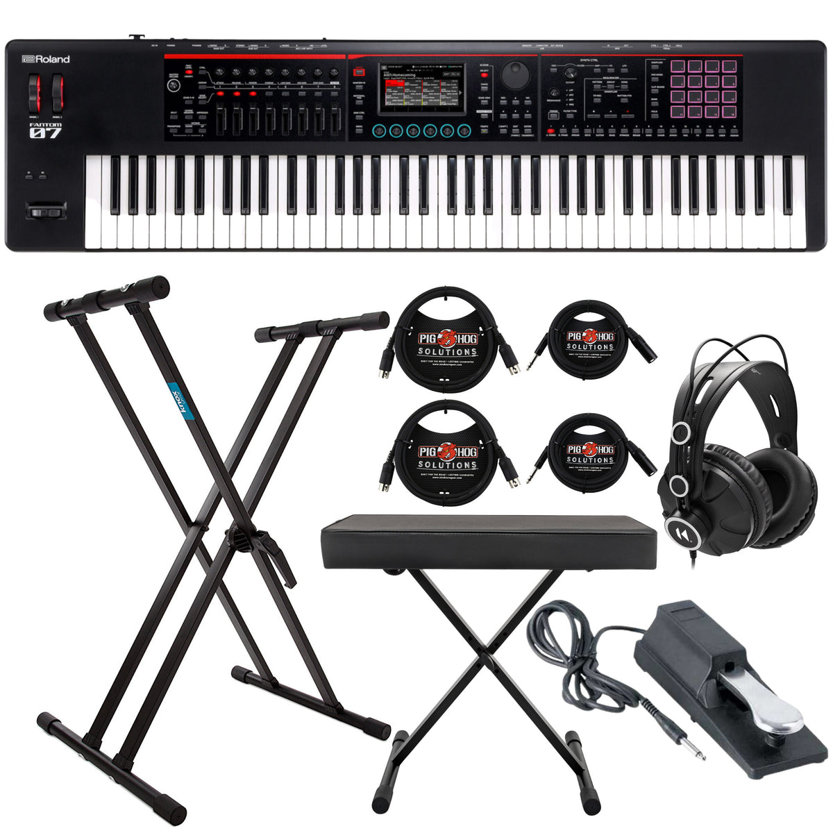 Roland FANTOM-07 76-Key Workstation Synthesizer Keyboard w/Stand, Bench Bundle (Open Box)
