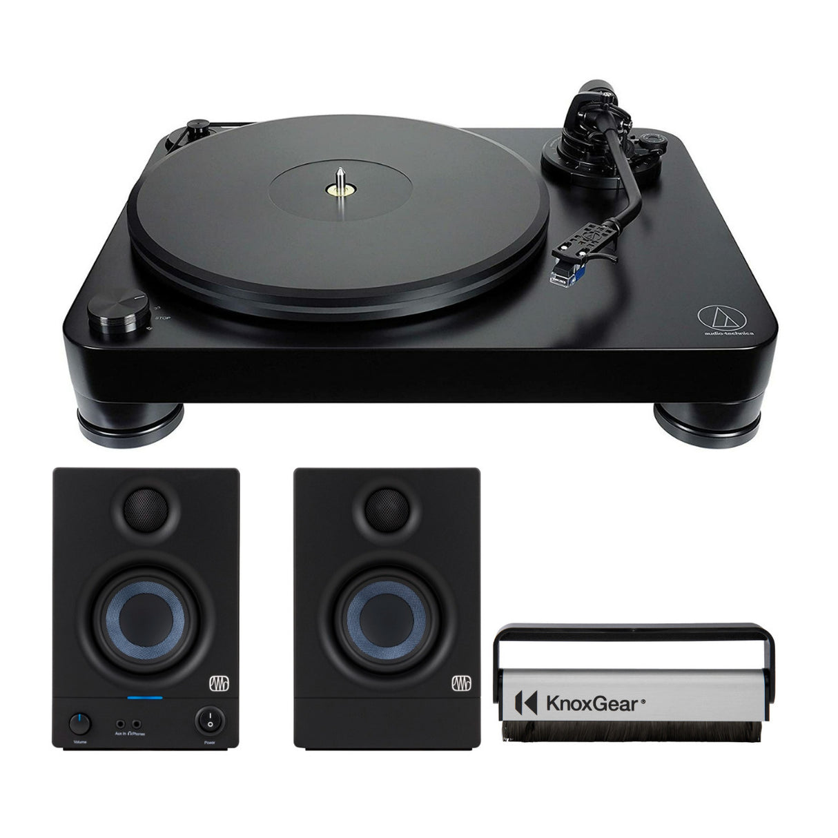 Audio-Technica AT-LP7 Fully Manual Belt-Drive Turntable with Monitors Bundle
