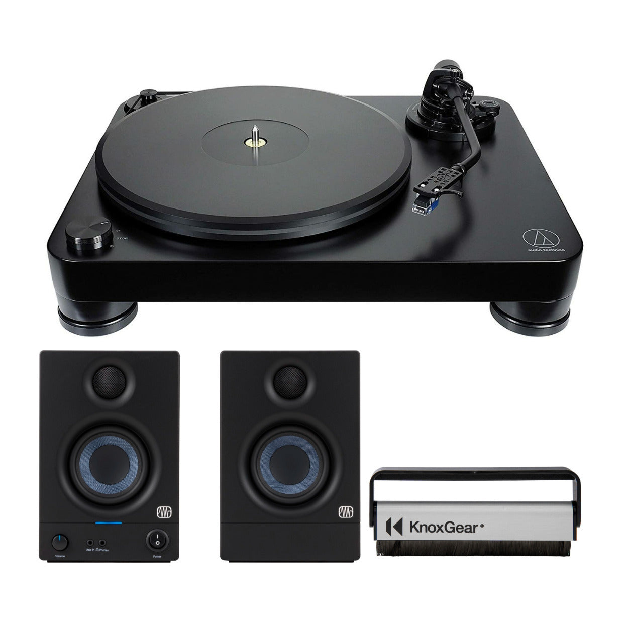 Audio-Technica AT-LP7 Fully Manual Belt-Drive Turntable with Monitors Bundle
