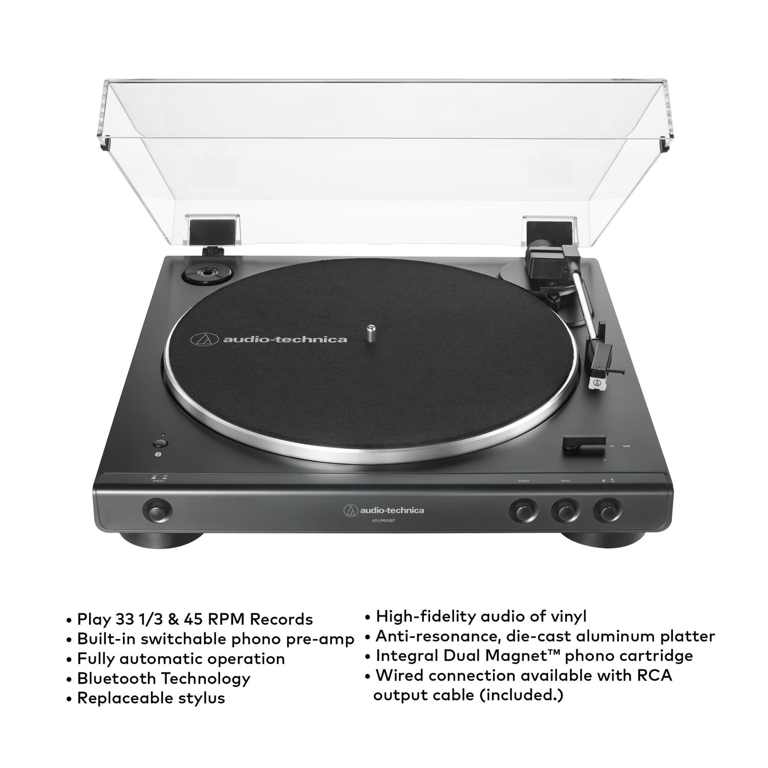 Audio-Technica AT-LP60XBT Bluetooth Stereo Turntable (Black) with Speakers Pairs