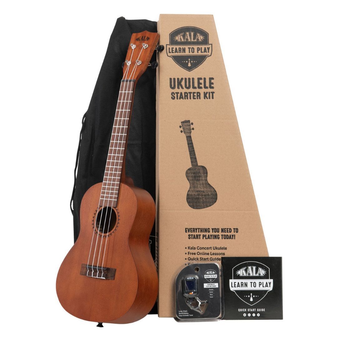 Kala Learn To Play Ukulele Concert Starter Kit with Lessons, Tuning App & Guide