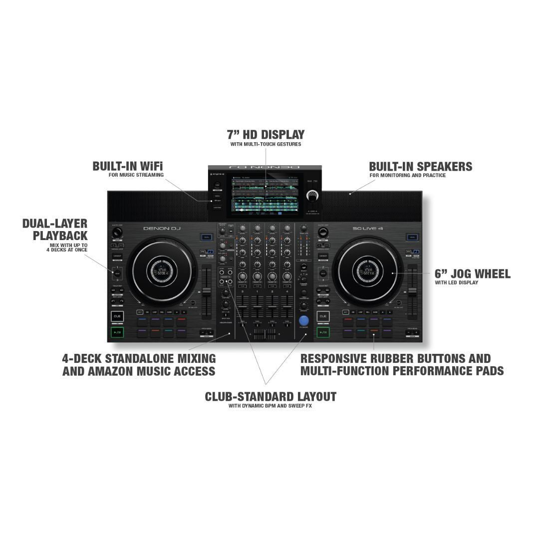 Denon DJ SC LIVE 4 4-Deck Standalone DJ Controller, Mixer, and Media Player
