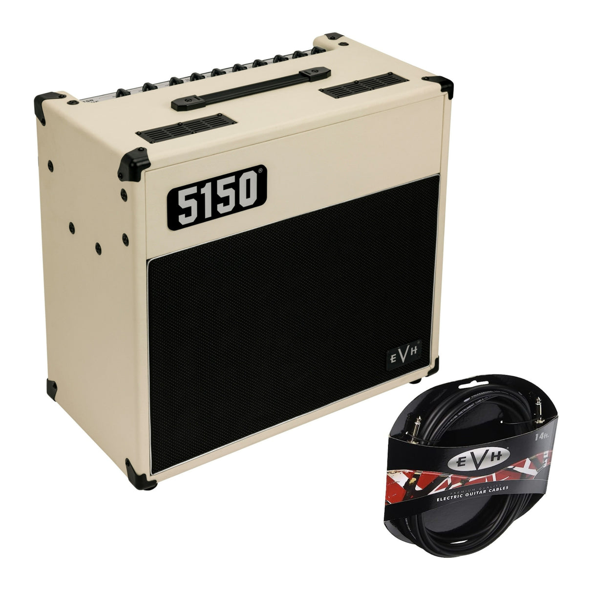 EVH 5150 Iconic Series 15W 1 x 10 Combo Electric Guitar Amp (Ivory) with Cable