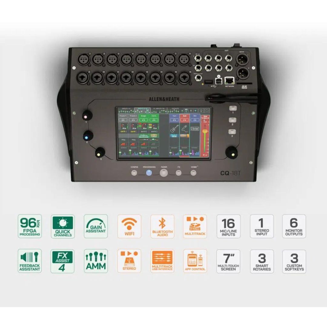 Allen & Heath CQ-18T Digital Mixer with 7-in Touchscreen with WiFi/Bluetooth