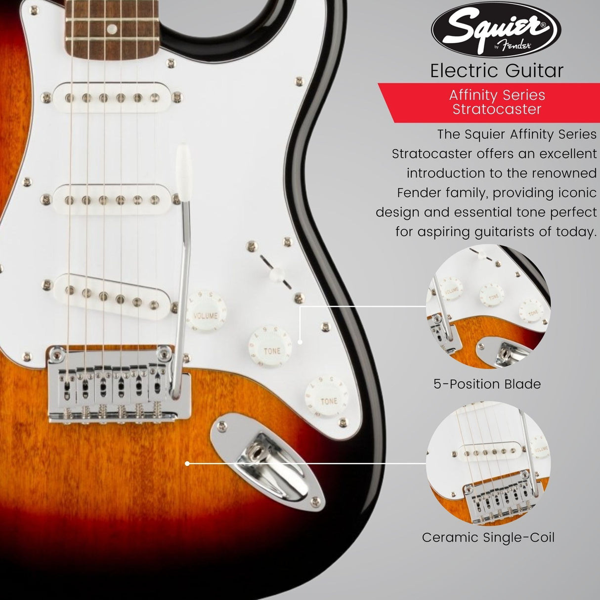 Squier Affinity Series Stratocaster Electric Guitar (Laurel, 3-Color Sunburst)