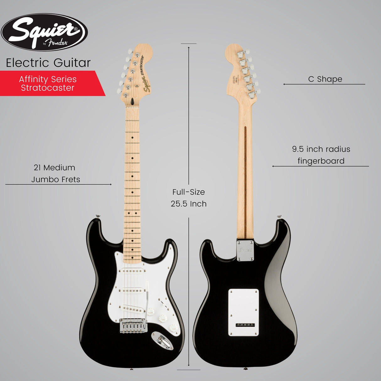 Squier Affinity Series Stratocaster Electric Guitar (Black) Bundle