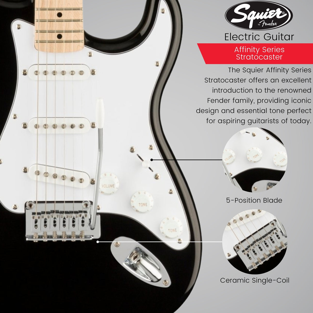 Squier Affinity Series Stratocaster Electric Guitar (Black) Bundle