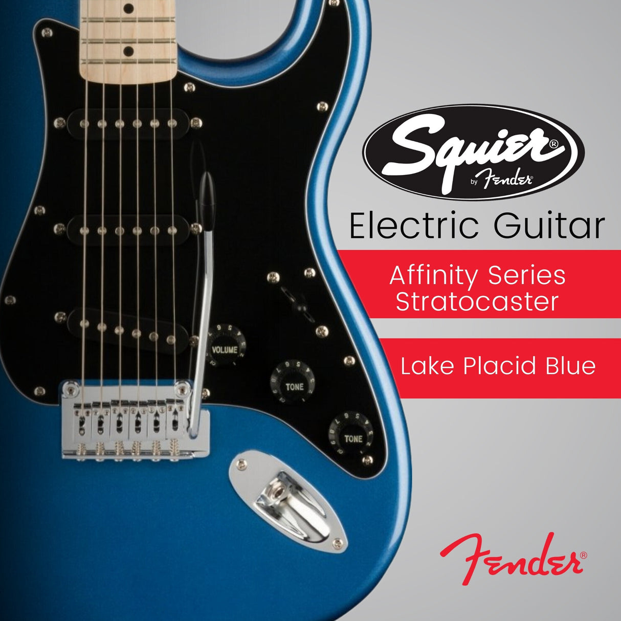 Squier Affinity Stratocaster 6-String Electric Guitar (Lake Placid Blue) Bundle