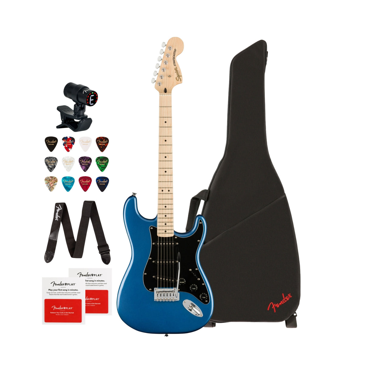 Squier Affinity Stratocaster 6-String Electric Guitar (Lake Placid Blue) Bundle