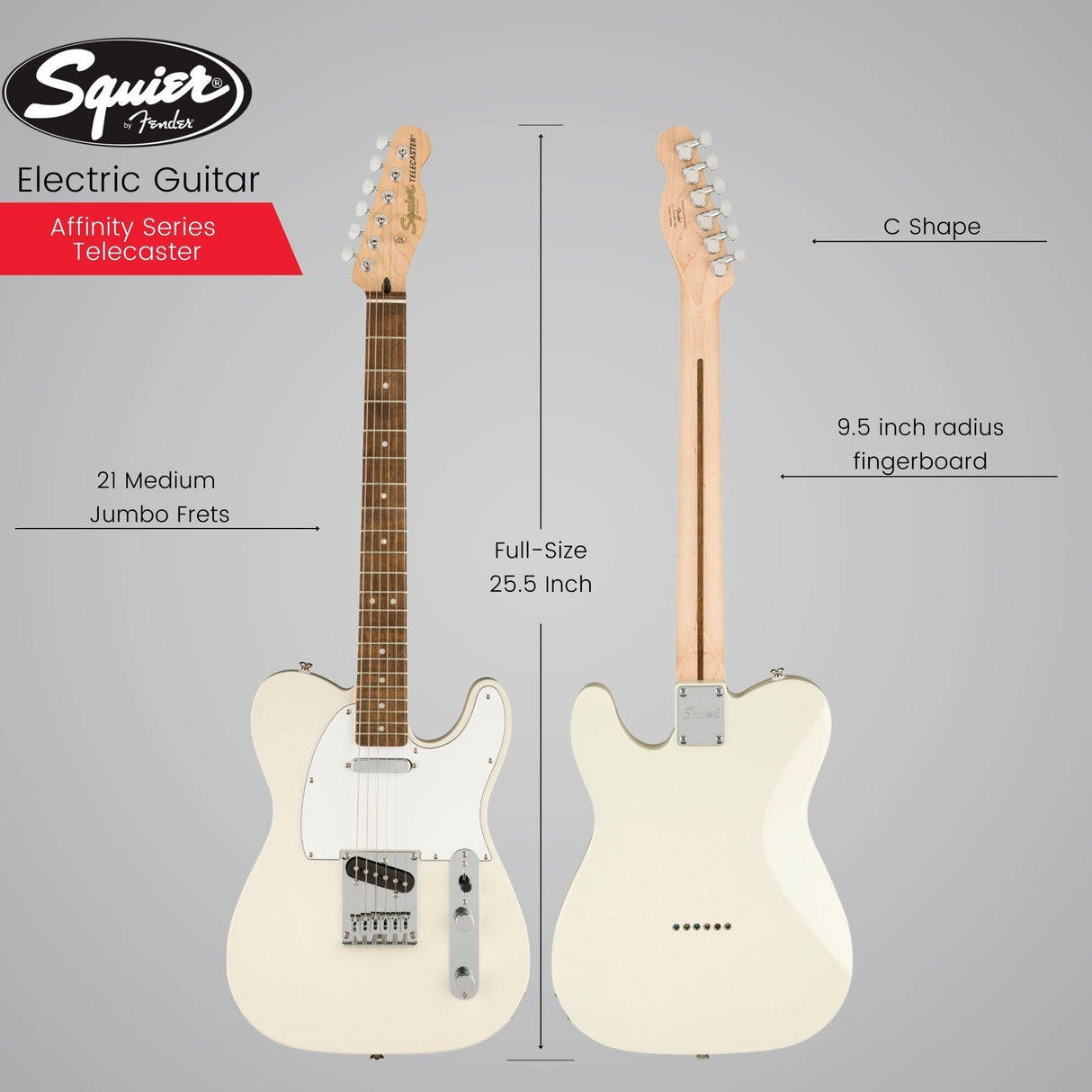 Squier Affinity Series Telecaster Electric Guitar (Olympic White) Bundle