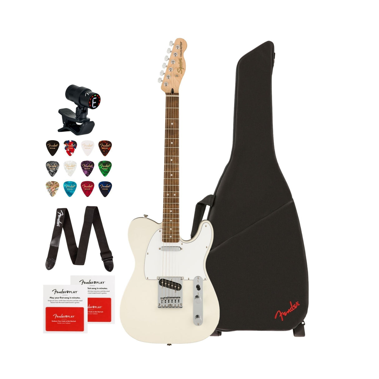 Squier Affinity Series Telecaster Electric Guitar (Olympic White) Bundle