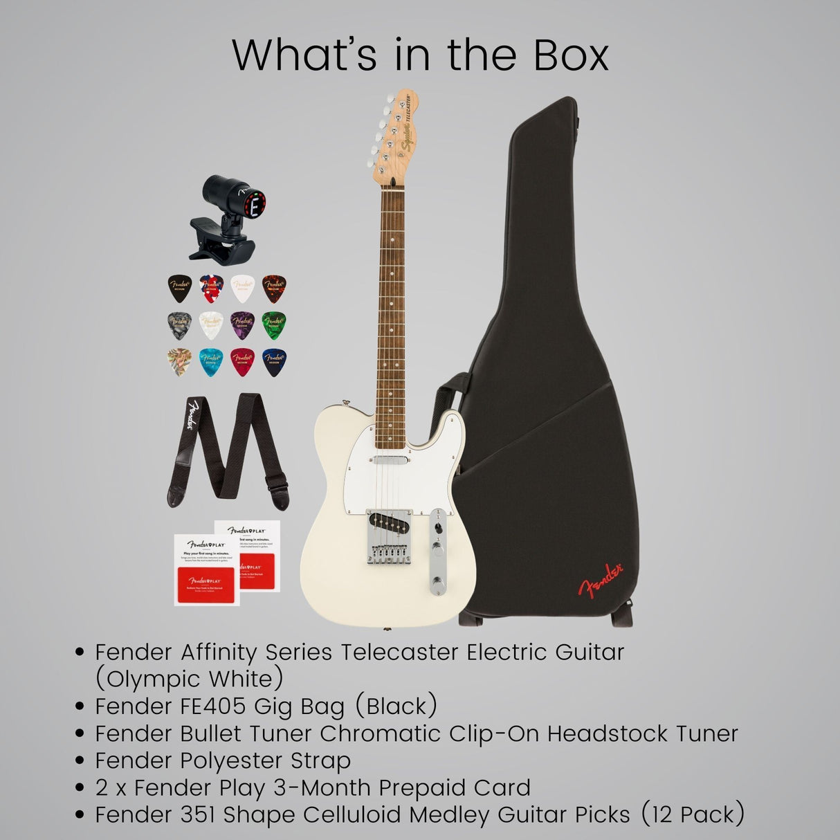 Squier Affinity Series Telecaster Electric Guitar (Olympic White) Bundle