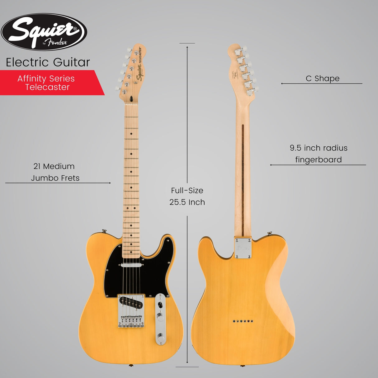 Squier Affinity Series Telecaster 6-String Electric Guitar (Butterscotch Blonde)