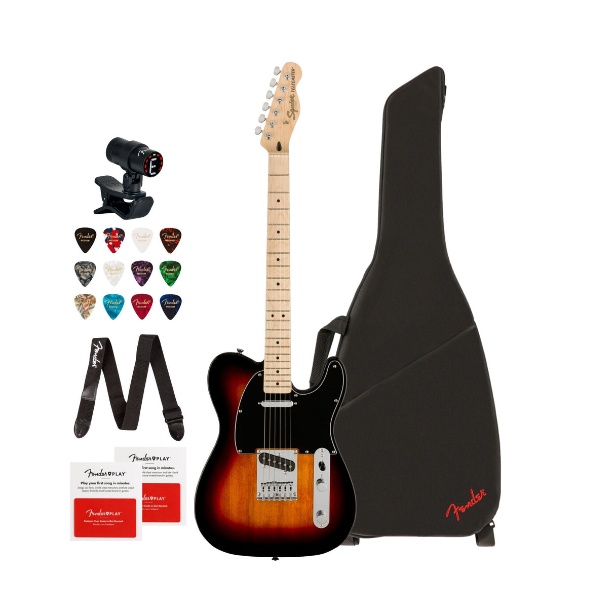 Squier Affinity Series Telecaster Electric Guitar (3-Color Sunburst) Bundle