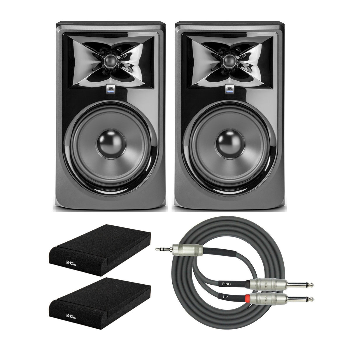 JBL 308P MkII Powered 8-inch Two-Way Studio Monitor (Pair) with Accessory Bundle