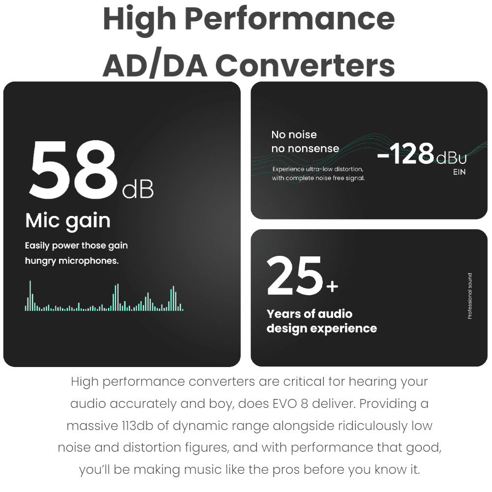 Audient EVO 8 4in/4out USB Audio Interface with XLR to TRS, XLR and Guitar Cable