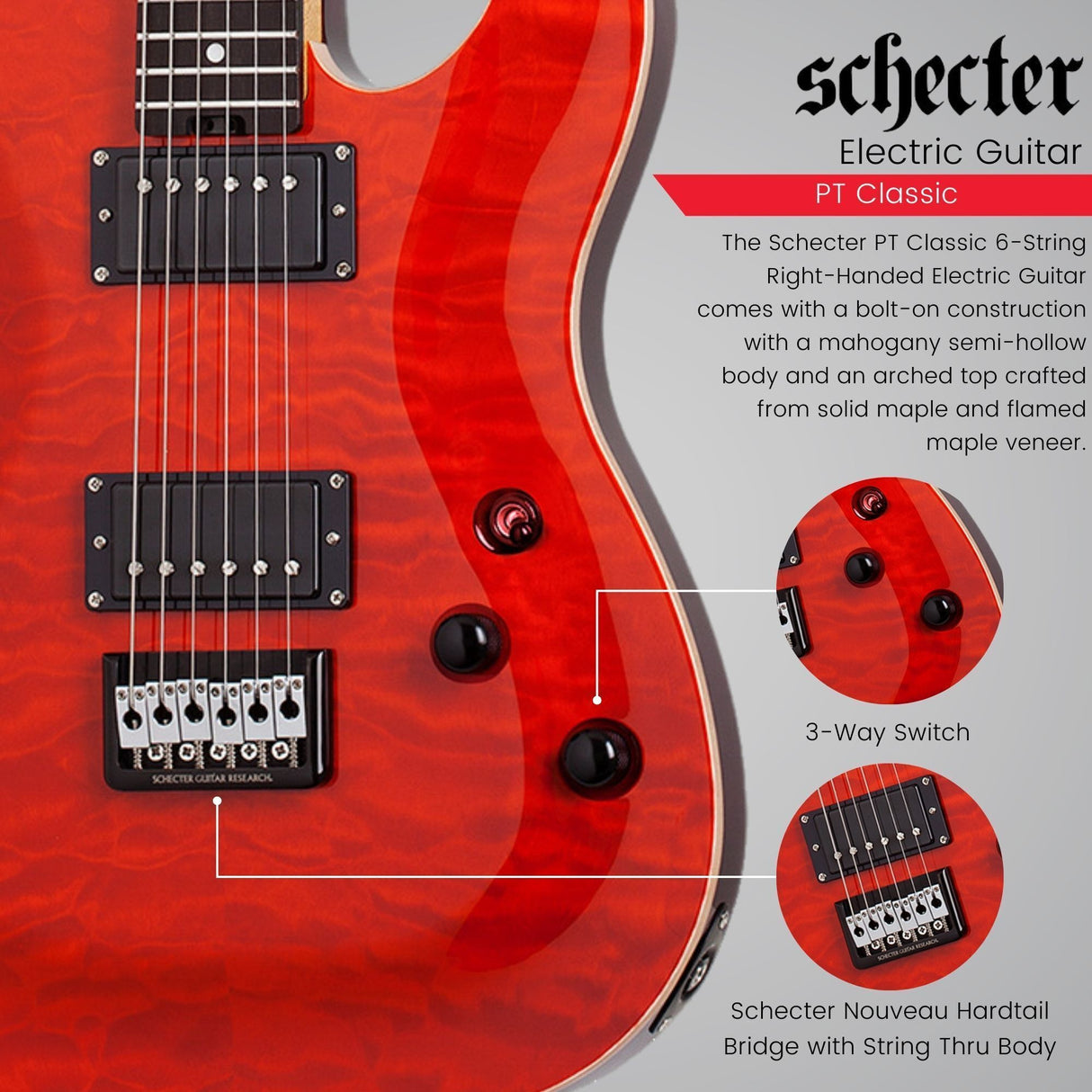Schecter PT Classic Electric Guitar (Inferno) with Hardshell Case Bundle