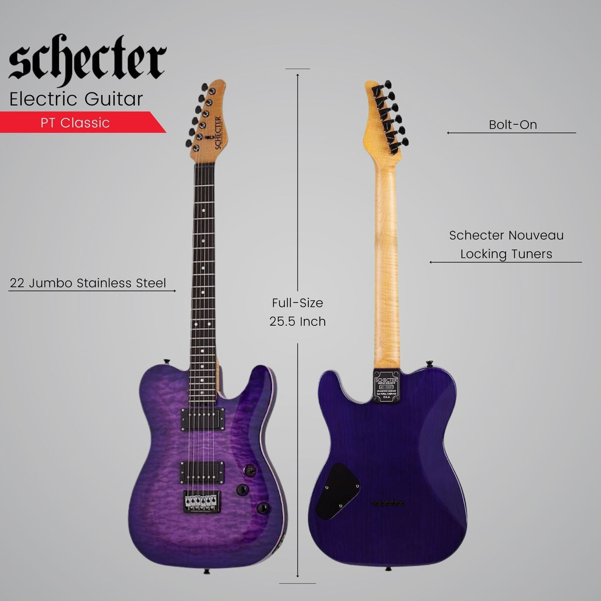 Schecter PT Classic Electric Guitar (Purple Burst) with Hardshell Case Bundle