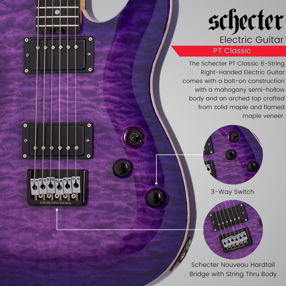 Schecter PT Classic Electric Guitar (Purple Burst) with Hardshell Case Bundle