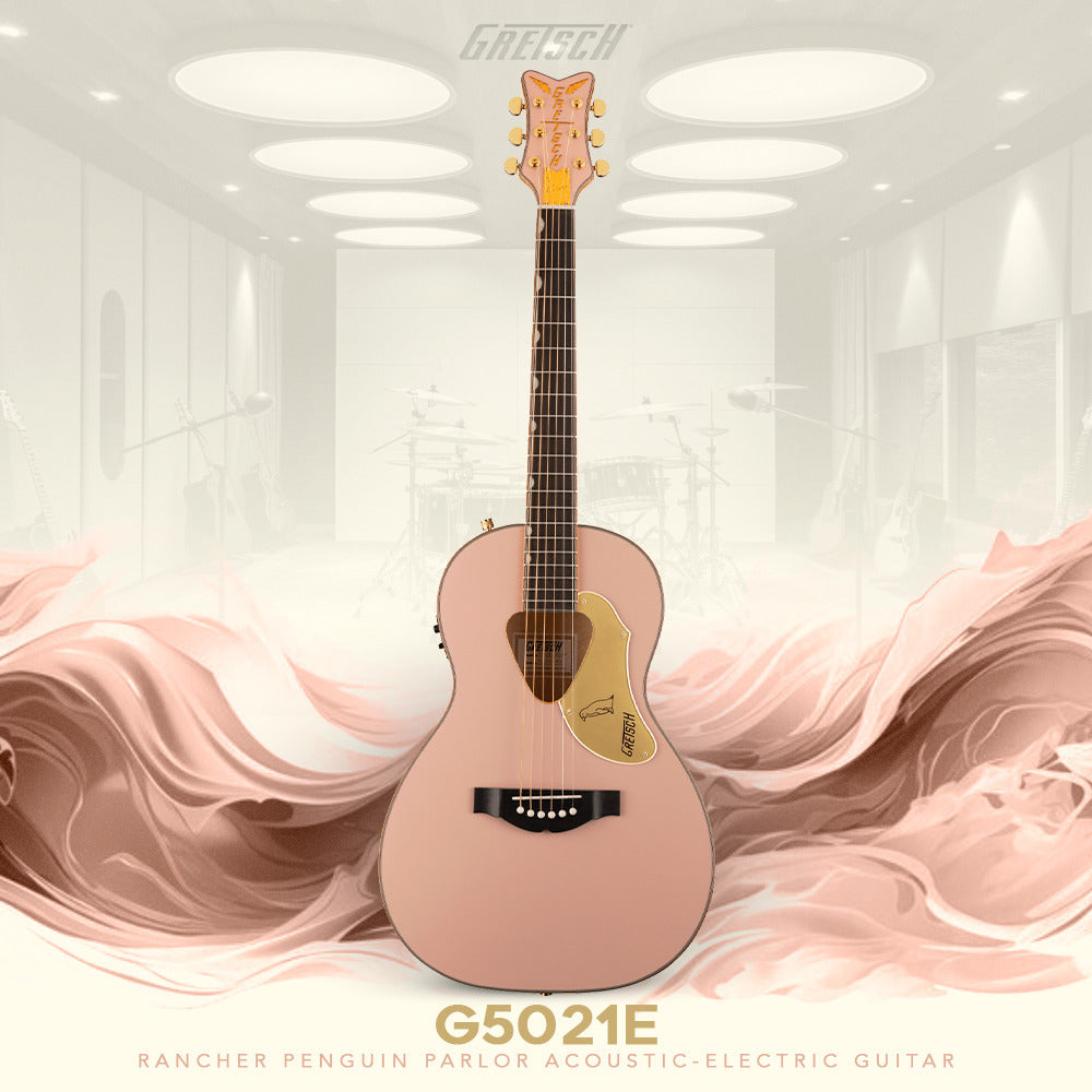 Gretsch G5021E Rancher Penguin Parlor Acoustic-Electric Guitar (Pink) with Case