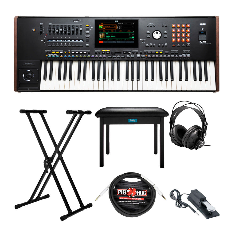 Korg 61-Key Pa5X Professional Arranger with Adjustable Stand and Bench Bundle
