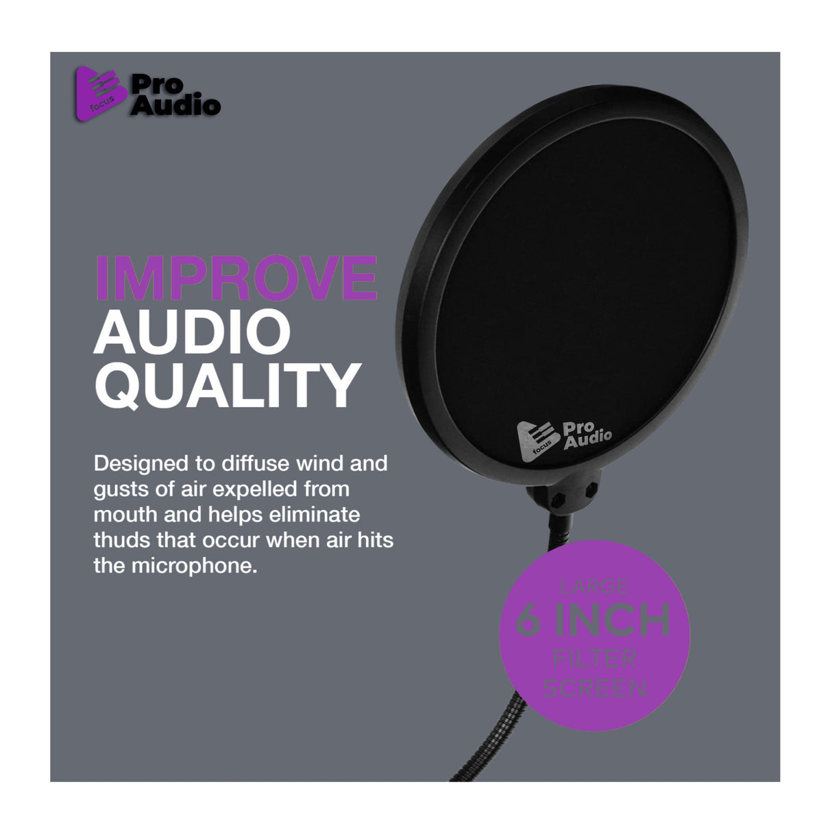 FocusProAudio Pop Filter for Broadcasting and Recording Microphones