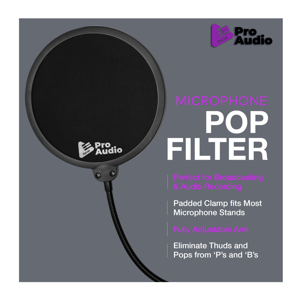 FocusProAudio Pop Filter for Broadcasting and Recording Microphones